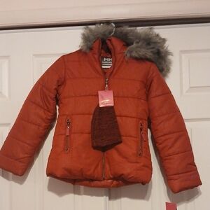 Pink Platinum Kids' pink Puffer Jacket with Faux Fur Hood(pink Is the color)
